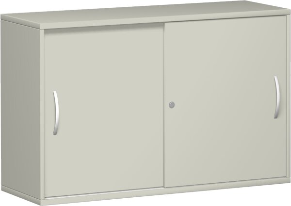 Schiebetürenschrank mit Mittelseite, 2 Dekor-Einlegeböden, abschließbar, 1200x425x768, Lichtgrau/Lichtgrau