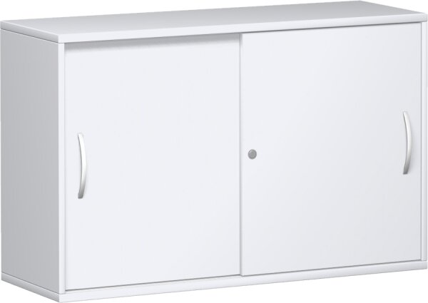 Schiebetürenschrank mit Mittelseite, 2 Dekor-Einlegeböden, abschließbar, 1200x425x768, Weiß/Weiß