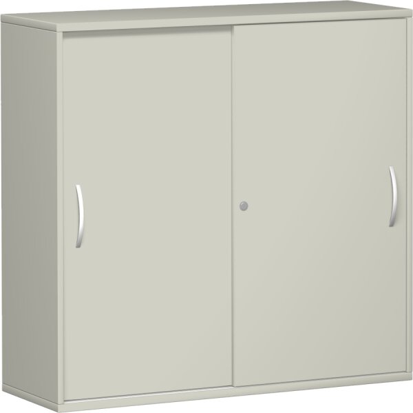 Schiebetürenschrank mit Mittelseite, 4 Dekor-Einlegeböden, abschließbar, 1200x425x1152, Lichtgrau/Lichtgrau