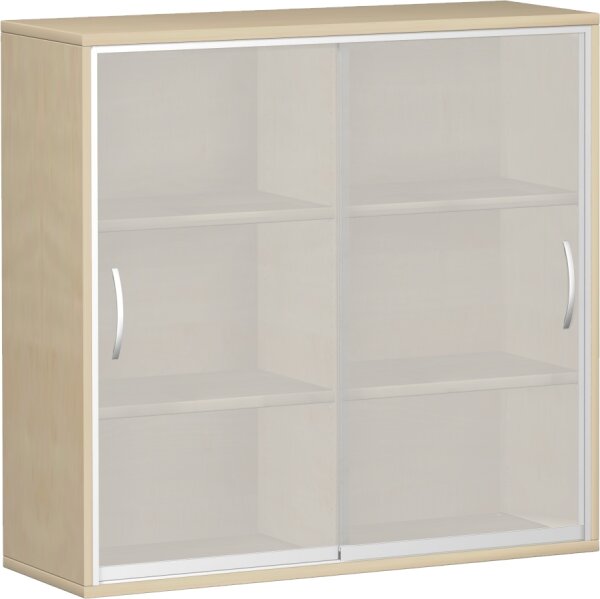 Schiebetürenschrank mit satinierten Glas-Schiebetüren, mit Mittelseite, 4 Dekor-Einlegeböden, nicht abschließbar, 1200x425x1152, Ahorn
