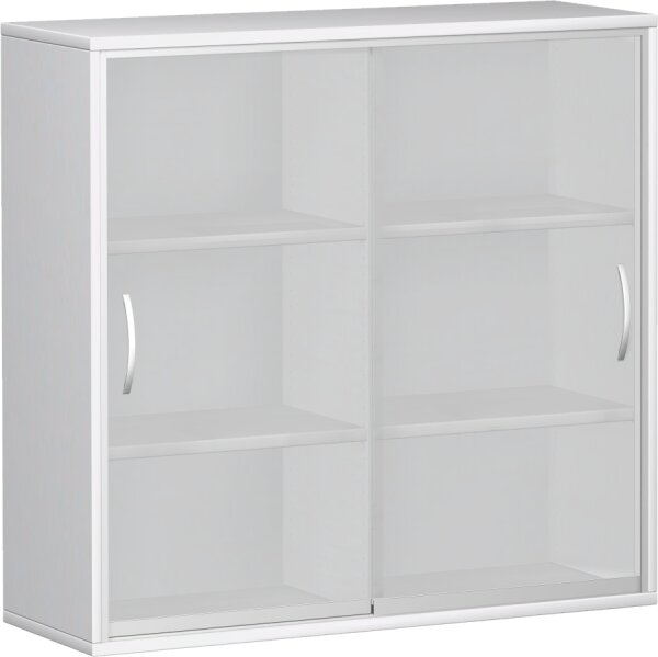 Schiebetürenschrank mit satinierten Glas-Schiebetüren, mit Mittelseite, 4 Dekor-Einlegeböden, nicht abschließbar, 1200x425x1152, Weiß