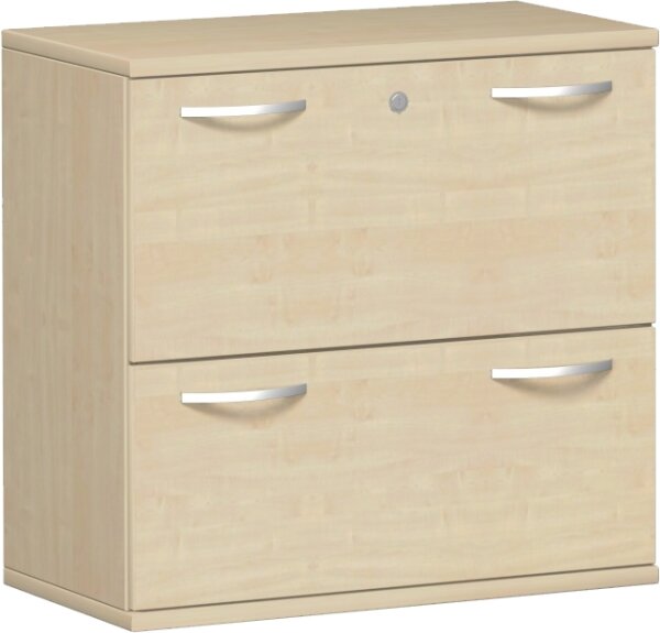 Registraturschrank, 2 Hängeregistraturen mit Zentralverriegelung und Auszugssperre, abschließbar, Wandbefestigung erforderlich, 800x425x768, Ahorn/Ahorn