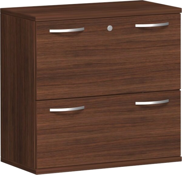 Registraturschrank, 2 Hängeregistraturen mit Zentralverriegelung und Auszugssperre, abschließbar, Wandbefestigung erforderlich, 800x425x768, Nussbaum/Nussbaum