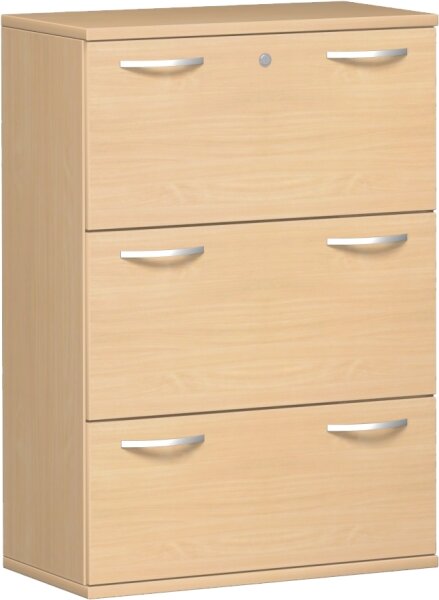 Registraturschrank, 3 Hängeregistraturen mit Zentralverriegelung und Auszugssperre, abschließbar, Wandbefestigung erforderlich, 800x425x1152, Buche/Buche