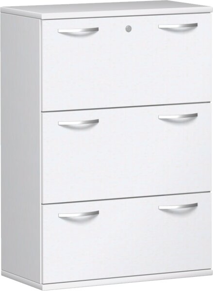 Registraturschrank, 3 Hängeregistraturen mit Zentralverriegelung und Auszugssperre, abschließbar, Wandbefestigung erforderlich, 800x425x1152, Weiß/Weiß