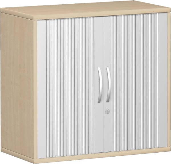Anstell-Querrollladenschrank, 1 Dekor-Einlegeboden, mit Stellfüßen, abschließbar, 800x425x720, Silber/Ahorn