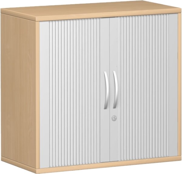 Anstell-Querrollladenschrank, 1 Dekor-Einlegeboden, mit Stellfüßen, abschließbar, 800x425x720, Silber/Buche