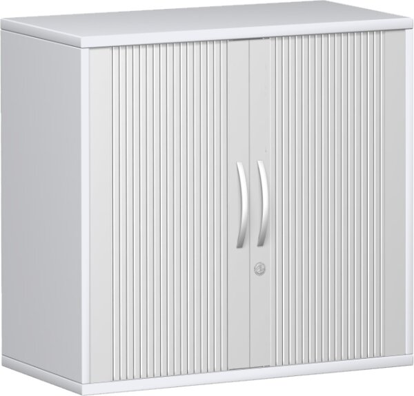 Anstell-Querrollladenschrank, 1 Dekor-Einlegeboden, mit Stellfüßen, abschließbar, 800x425x720, Silber/Weiß