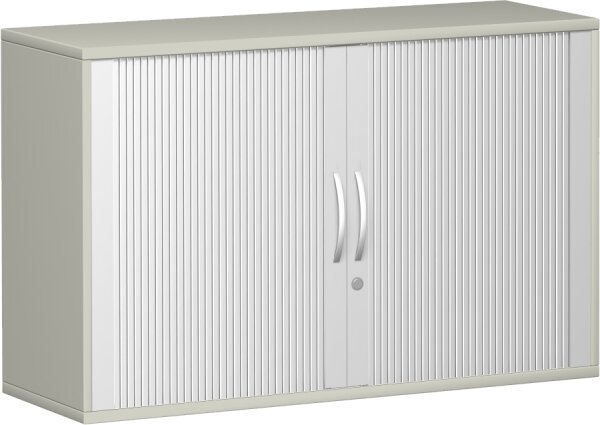 Anstell-Querrollladenschrank, 1 Dekor-Einlegeboden, mit Stellfüßen, abschließbar, 1200x425x720, Silber/Lichtgrau