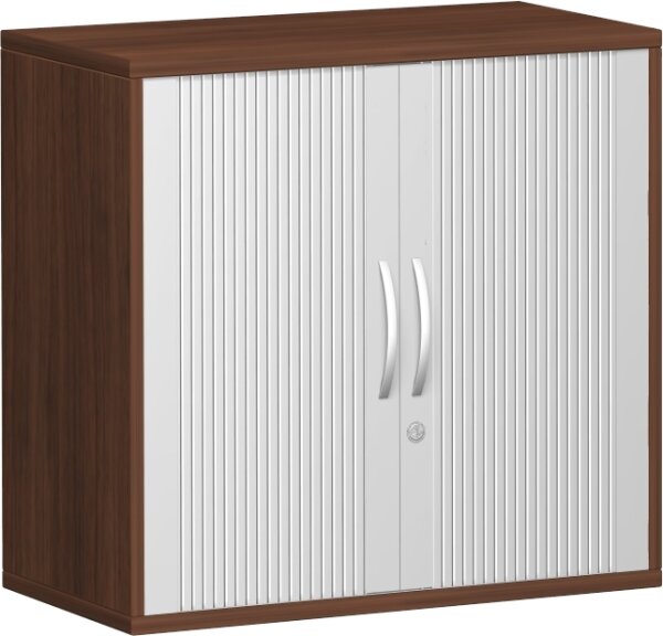 Querrollladenschrank, 1 Dekor-Einlegeboden, abschließbar, 800x425x768, Silber/Nussbaum