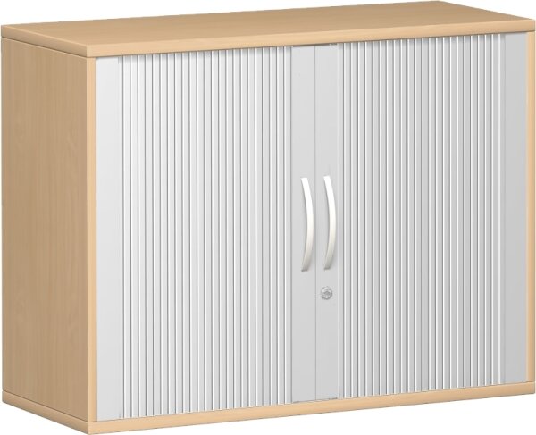 Querrollladenschrank, 1 Dekor-Einlegeboden, abschließbar, 1000x425x768, Silber/Buche