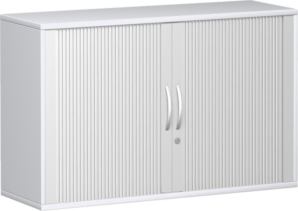 Querrollladenschrank, 1 Dekor-Einlegeboden, abschließbar, 1200x425x768, Silber/Weiß