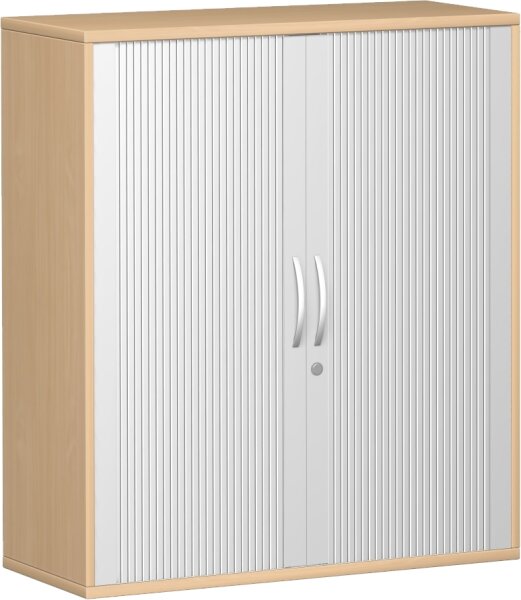 Querrollladenschrank, 2 Dekor-Einlegeböden, abschließbar, 1000x425x1152, Silber/Buche