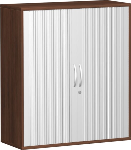 Querrollladenschrank, 2 Dekor-Einlegeböden, abschließbar, 1000x425x1152, Silber/Nussbaum