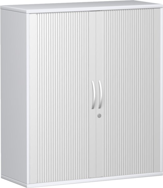 Querrollladenschrank, 2 Dekor-Einlegeböden, abschließbar, 1000x425x1152, Silber/Weiß