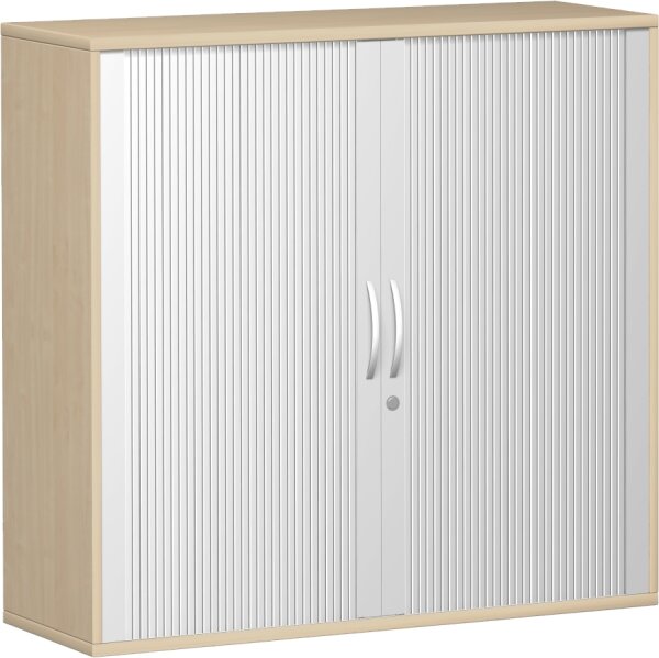 Querrollladenschrank, 2 Dekor-Einlegeböden, abschließbar, 1200x425x1152, Silber/Ahorn