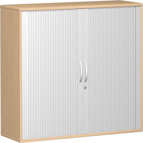 Querrollladenschrank, 2 Dekor-Einlegeböden, abschließbar, 1200x425x1152, Silber/Buche