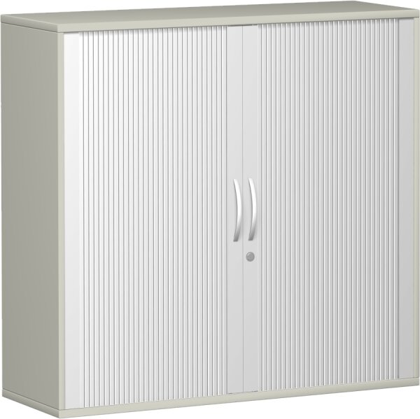 Querrollladenschrank, 2 Dekor-Einlegeböden, abschließbar, 1200x425x1152, Silber/Lichtgrau