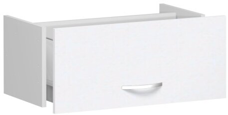 Hängeregistraturschublade für Korpusbreite 800 mm, ohne Auszugssperre, (Wandbefestigung
notwendig) für 2., 3. oder 4. OH, nicht abschließbar, 1 Ordnerhöhe, Weiß