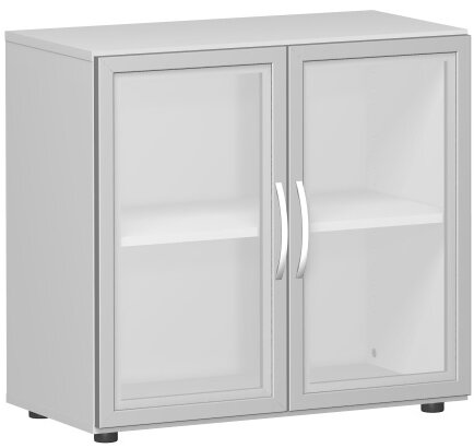 Flügeltürenschrank mit satinierten Glastüren im Holzrahmen, mit Standfüßen, inkl. Türdämpfer, nicht abschließbar, 800x420x752, Lichtgrau