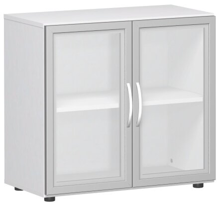 Flügeltürenschrank mit satinierten Glastüren im Holzrahmen, mit Standfüßen, inkl. Türdämpfer, nicht abschließbar, 800x420x752, Weiß