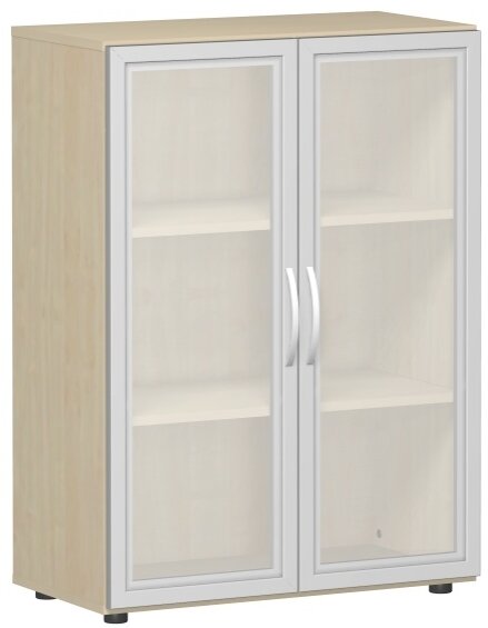 Flügeltürenschrank mit satinierten Glastüren im Holzrahmen, mit Standfüßen, inkl. Türdämpfer, nicht abschließbar, 800x420x1104, Ahorn