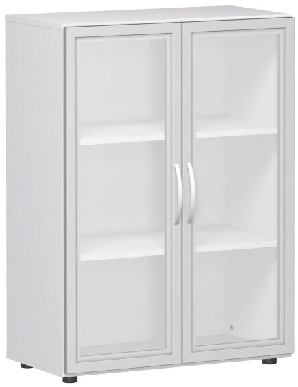 Flügeltürenschrank mit satinierten Glastüren im Holzrahmen, mit Standfüßen, inkl. Türdämpfer, nicht abschließbar, 800x420x1104, Weiß