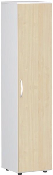Flügeltürenschrank mit Standfüßen, Griff links oder rechts, inkl. Türdämpfer, nicht abschließbar, 400x420x1808, Ahorn/Weiß
