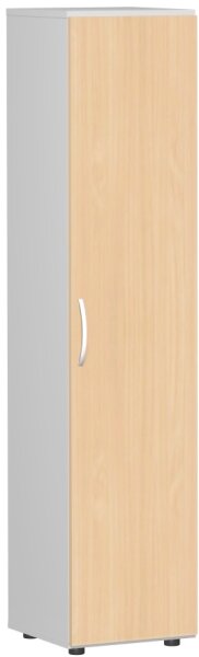 Flügeltürenschrank mit Standfüßen, Griff links oder rechts, inkl. Türdämpfer, nicht abschließbar, 400x420x1808, Buche/Lichtgrau