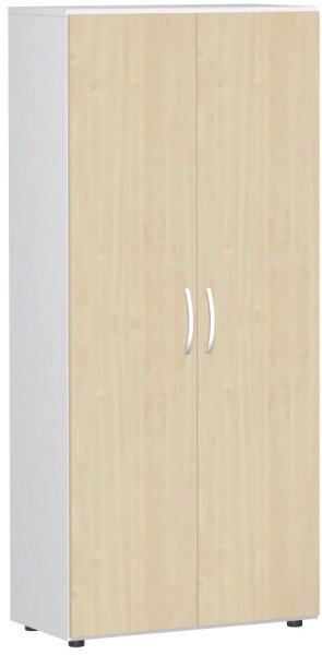 Flügeltürenschrank mit Standfüßen, inkl. Türdämpfer, abschließbar, 800x420x1808, Ahorn/Weiß
