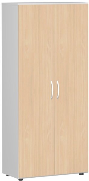 Flügeltürenschrank mit Standfüßen, inkl. Türdämpfer, abschließbar, 800x420x1808, Buche/Lichtgrau