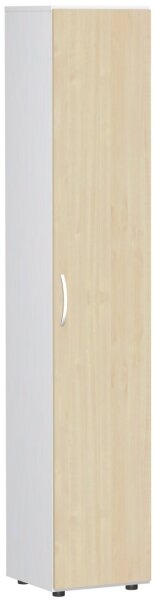 Flügeltürenschrank mit Standfüßen, Griff links oder rechts, inkl. Türdämpfer, nicht abschließbar, 400x420x2160, Ahorn/Weiß