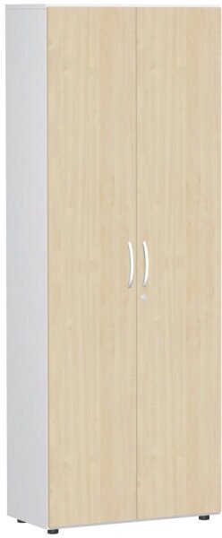 Flügeltürenschrank mit Standfüßen, inkl. Türdämpfer, abschließbar, 800x420x2160, Ahorn/Weiß