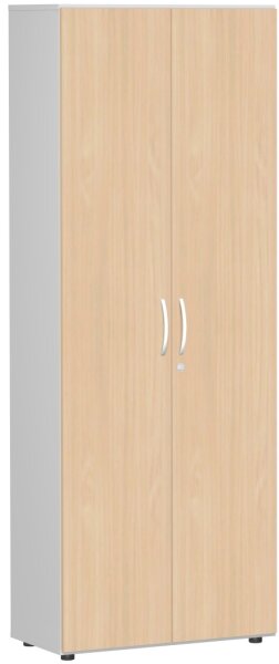 Flügeltürenschrank mit Standfüßen, inkl. Türdämpfer, abschließbar, 800x420x2160, Buche/Lichtgrau