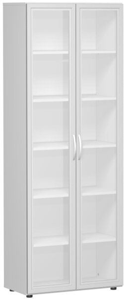 Flügeltürenschrank mit satinierten Glastüren im Holzrahmen, mit Standfüßen, inkl. Türdämpfer, nicht abschließbar, 800x420x2160, Lichtgrau