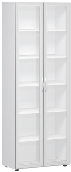 Flügeltürenschrank mit satinierten Glastüren im Holzrahmen, mit Standfüßen, inkl. Türdämpfer, nicht abschließbar, 800x420x2160, Weiß