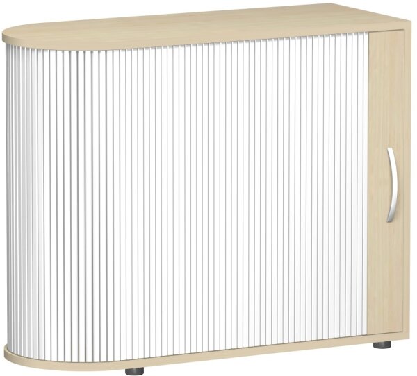 Querrollladenschrank abgerundet mit Standfüßen, nicht abschließbar, ohne Sichtrückwand, mehrere Stellmöglichkeiten, 1000x400x830, Silber/Ahorn