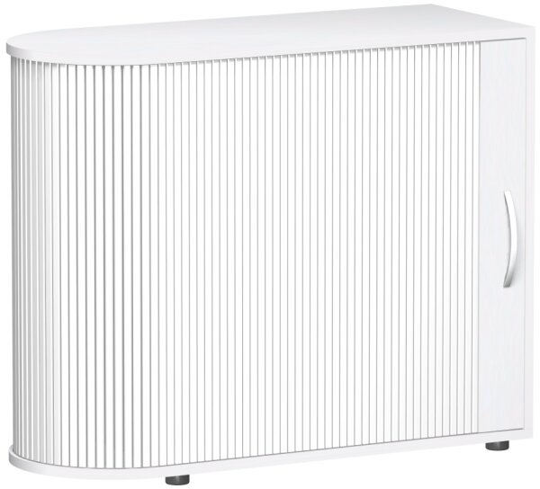 Querrollladenschrank abgerundet mit Standfüßen, nicht abschließbar, ohne Sichtrückwand, mehrere Stellmöglichkeiten, 1000x400x830, Silber/Weiß