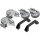 4 rubber-tyred castors (2 fitted with brakes) + 2 handles for fitting on racks.