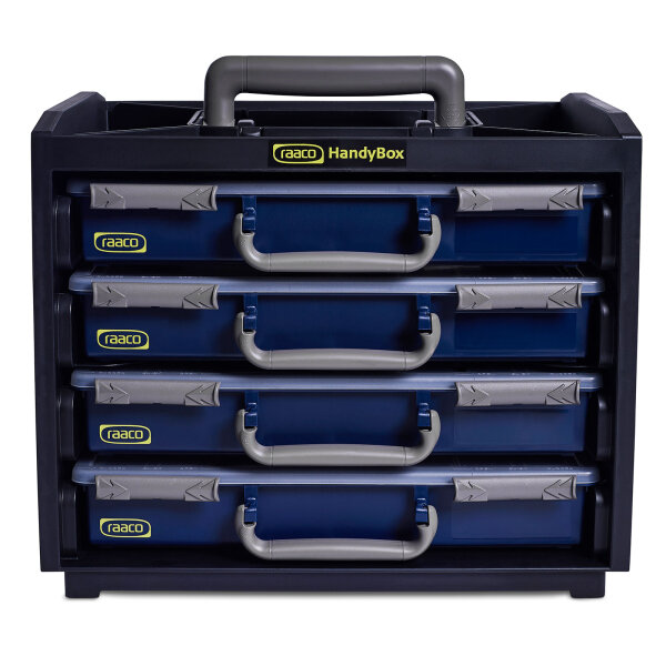 Portable carrying box, type HandyBox 55x4 with 4 assortment boxes
