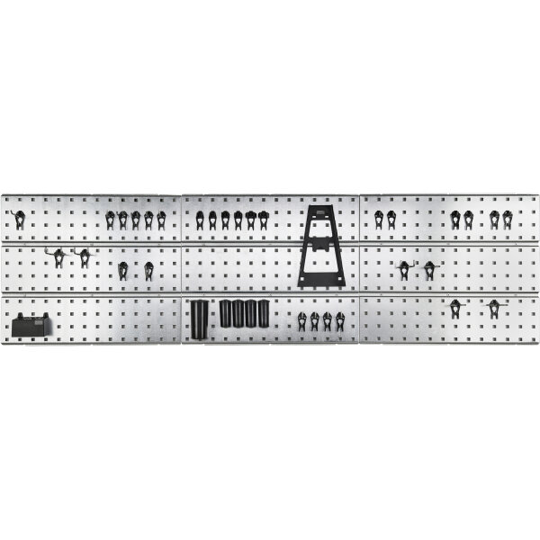 Lochwand-Set: 3 Werkzeug-Wandpaneele mit 44 Werkzeughaltern und -haken