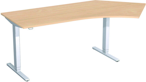 Elektro-Hubtisch 135° rechts höhenverstellbar, 2166x1130x650-1250, Buche/Silber
