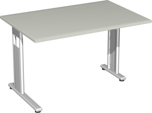 Schreibtisch feste Höhe, beidseitig zurückgesetzt, 1200x800x720, Lichtgrau/Silber