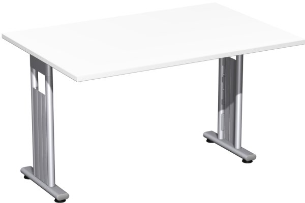 Schreibtisch feste Höhe, beidseitig zurückgesetzt, 1200x800x720, Weiß/Silber