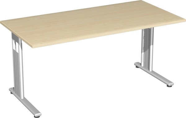 Schreibtisch feste Höhe, 1600x800x720, Ahorn/Silber