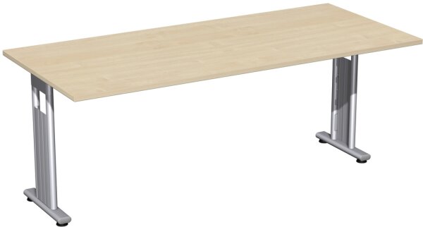 Schreibtisch feste Höhe, beidseitig zurückgesetzt, 1800x800x720, Ahorn/Silber