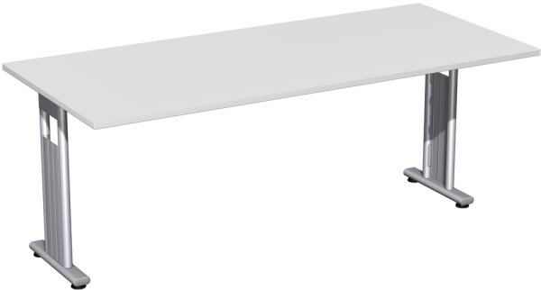 Schreibtisch feste Höhe, beidseitig zurückgesetzt, 1800x800x720, Lichtgrau/Silber