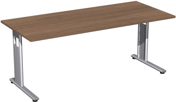 Schreibtisch feste Höhe, 1800x800x720, Nussbaum/Silber