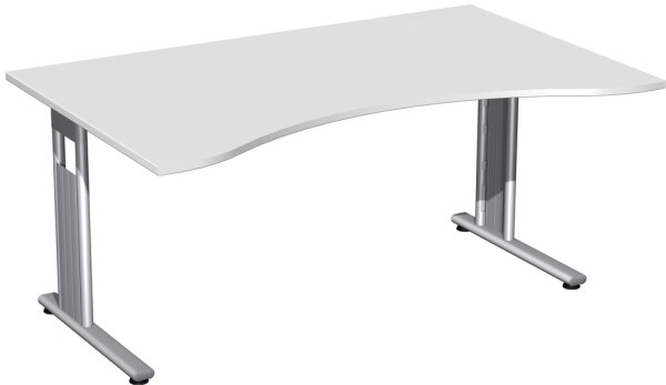 Schreibtisch Ergonomieform feste Höhe, 1600x1000x720, Lichtgrau/Silber