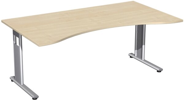 Schreibtisch Ergonomieform feste Höhe, 1800x1000x720, Ahorn/Silber